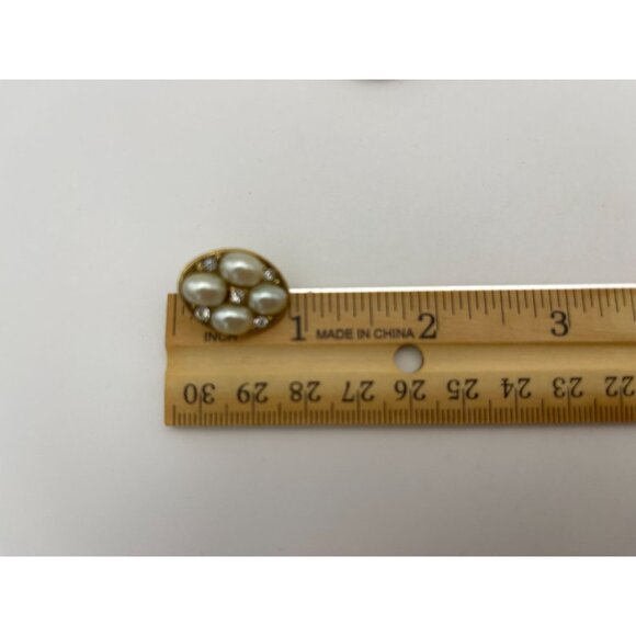 2 Pairs Pierced Earrings Gold Silver Tones Faux Pearls Clear Rhinestones - Picture 12 of 13